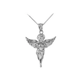 925 Sterling Silver Diamond Cut Angel Pendant Necklace