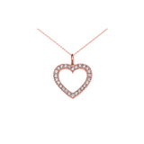 14K Rose Gold Open Heart Diamond Pendant Necklace