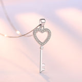 Sterling Silver Love Heart Key Necklace